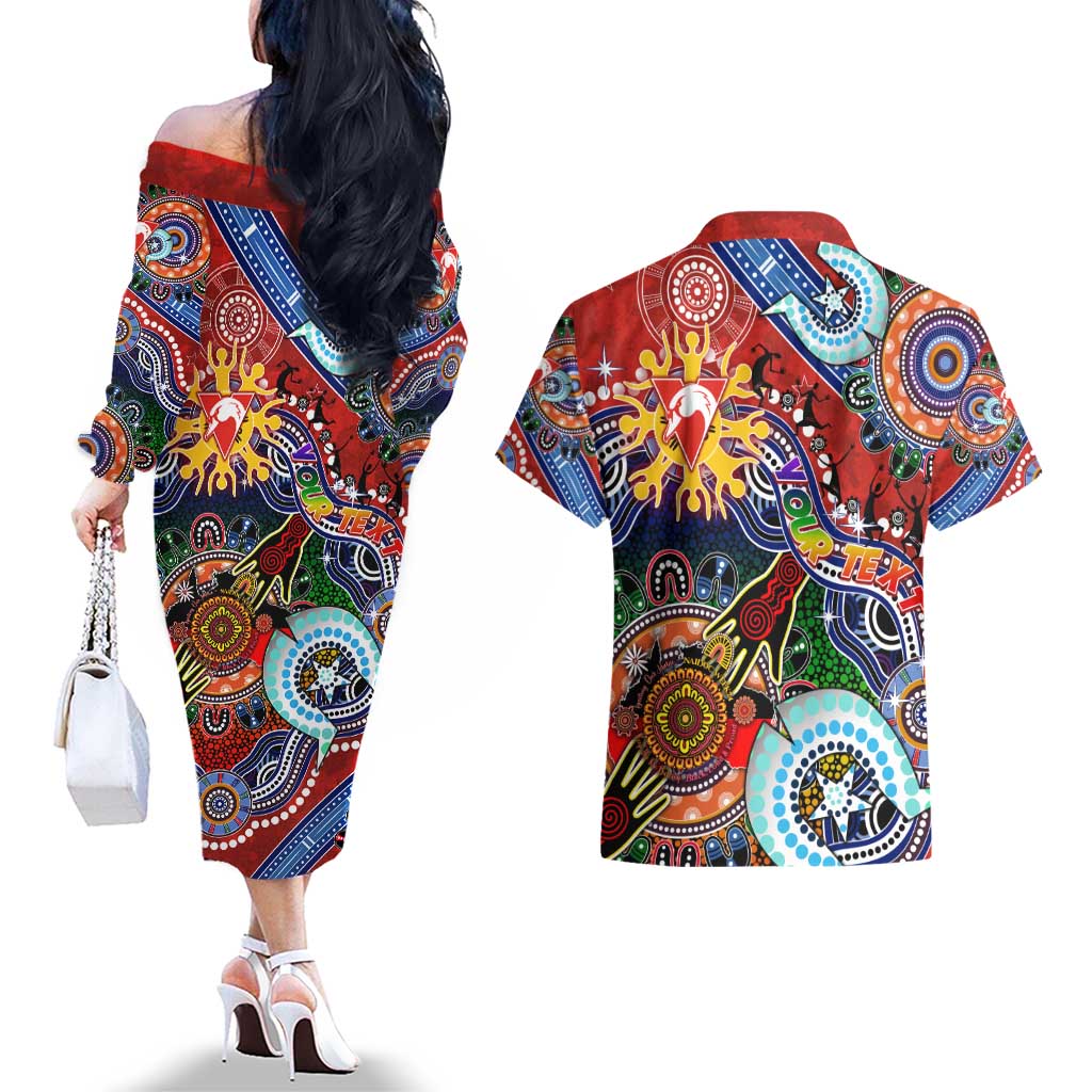 Custom NAIDOC Week 2024 Sydney Swans Couples Matching Off The Shoulder Long Sleeve Dress and Hawaiian Shirt Australia Aboriginal Dot Painting
