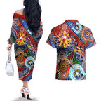 Custom NAIDOC Week 2024 Sydney Swans Couples Matching Off The Shoulder Long Sleeve Dress and Hawaiian Shirt Australia Aboriginal Dot Painting