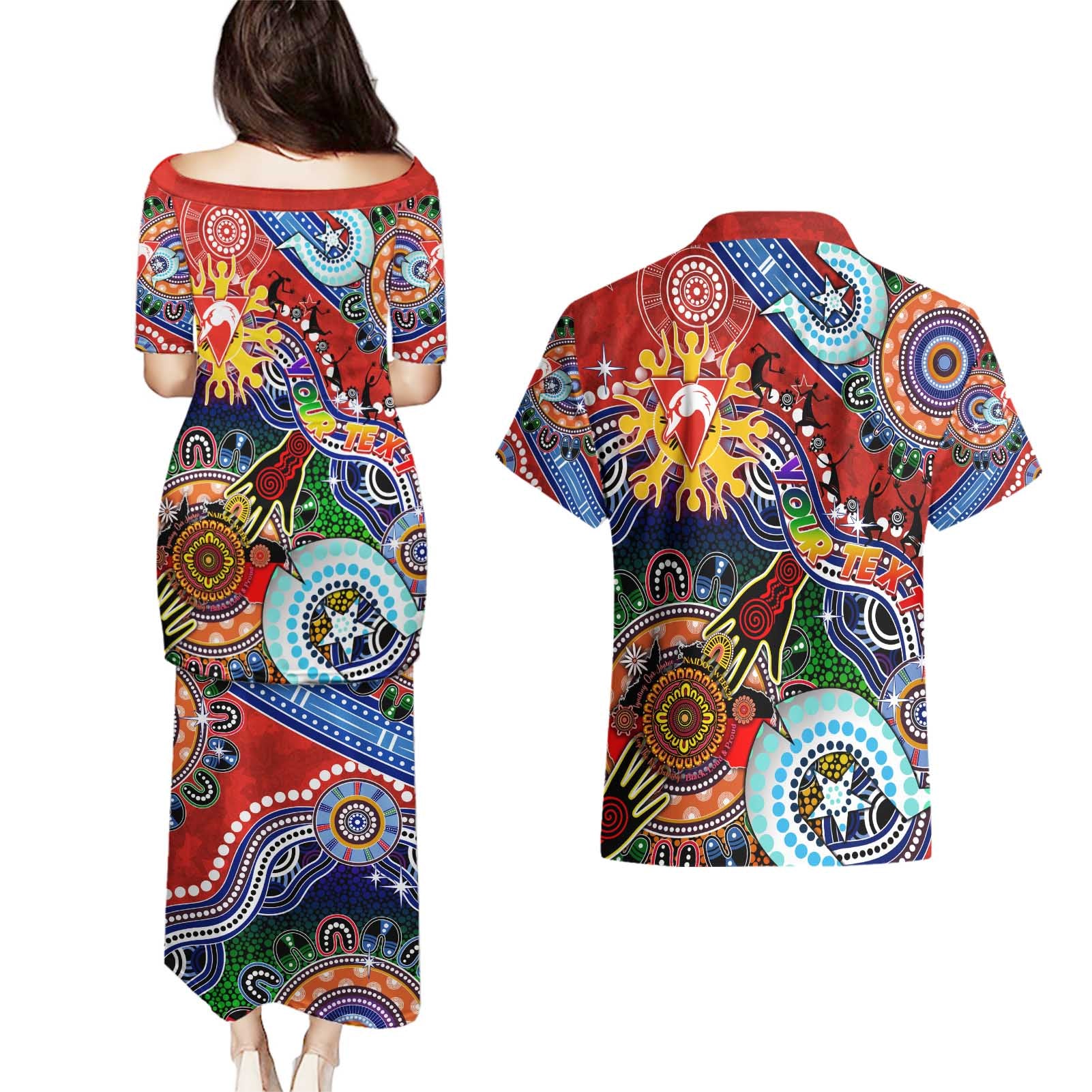 Custom NAIDOC Week 2024 Sydney Swans Couples Matching Puletasi and Hawaiian Shirt Australia Aboriginal Dot Painting