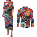 Custom NAIDOC Week 2024 Sydney Swans Couples Matching Puletasi and Long Sleeve Button Shirt Australia Aboriginal Dot Painting