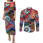Custom NAIDOC Week 2024 Sydney Swans Couples Matching Puletasi and Long Sleeve Button Shirt Australia Aboriginal Dot Painting