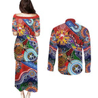 Custom NAIDOC Week 2024 Sydney Swans Couples Matching Puletasi and Long Sleeve Button Shirt Australia Aboriginal Dot Painting