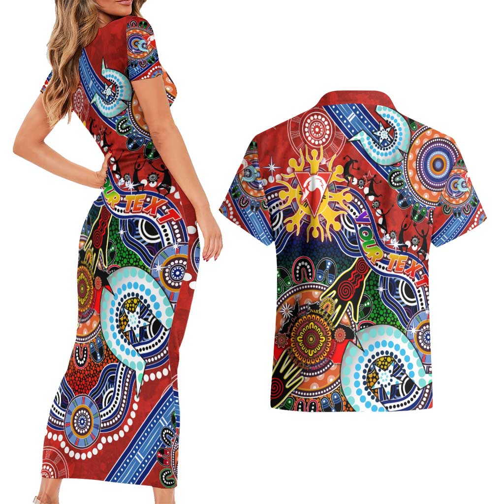 Custom NAIDOC Week 2024 Sydney Swans Couples Matching Short Sleeve Bodycon Dress and Hawaiian Shirt Australia Aboriginal Dot Painting