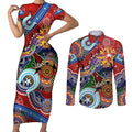 Custom NAIDOC Week 2024 Sydney Swans Couples Matching Short Sleeve Bodycon Dress and Long Sleeve Button Shirt Australia Aboriginal Dot Painting