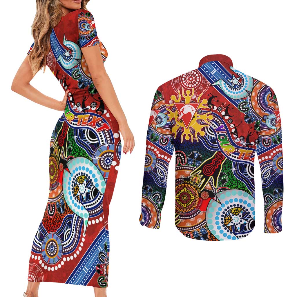 Custom NAIDOC Week 2024 Sydney Swans Couples Matching Short Sleeve Bodycon Dress and Long Sleeve Button Shirt Australia Aboriginal Dot Painting