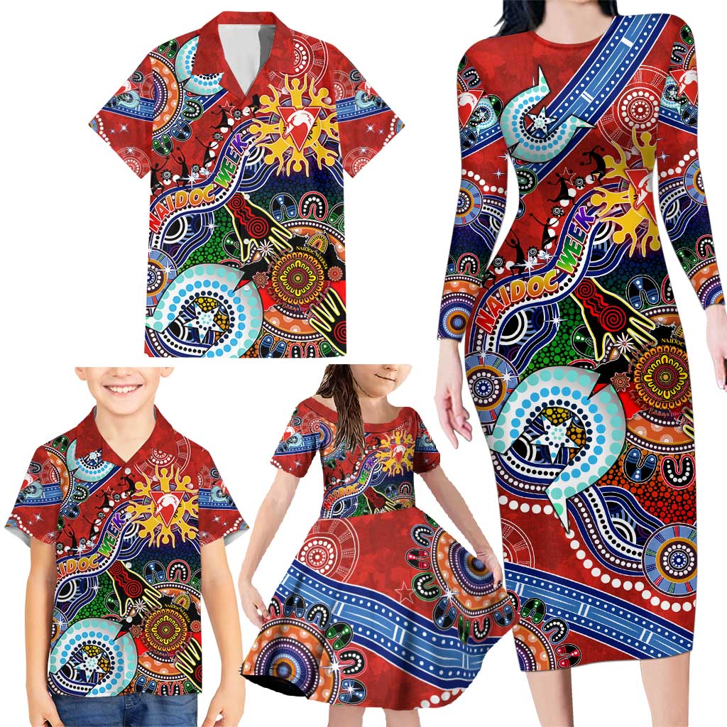 Custom NAIDOC Week 2024 Sydney Swans Family Matching Long Sleeve Bodycon Dress and Hawaiian Shirt Australia Aboriginal Dot Painting