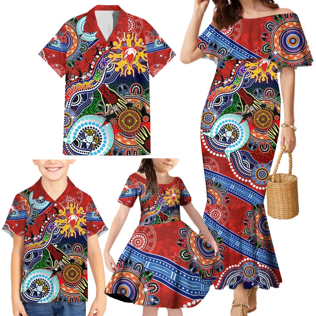 Custom NAIDOC Week 2024 Sydney Swans Family Matching Mermaid Dress and Hawaiian Shirt Australia Aboriginal Dot Painting