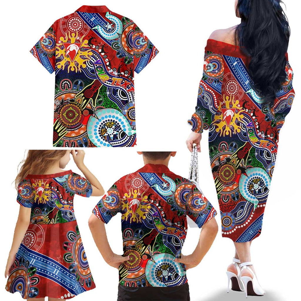 Custom NAIDOC Week 2024 Sydney Swans Family Matching Off The Shoulder Long Sleeve Dress and Hawaiian Shirt Australia Aboriginal Dot Painting