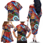 Custom NAIDOC Week 2024 Sydney Swans Family Matching Off The Shoulder Long Sleeve Dress and Hawaiian Shirt Australia Aboriginal Dot Painting