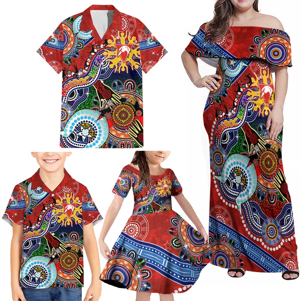 Custom NAIDOC Week 2024 Sydney Swans Family Matching Off Shoulder Maxi Dress and Hawaiian Shirt Australia Aboriginal Dot Painting