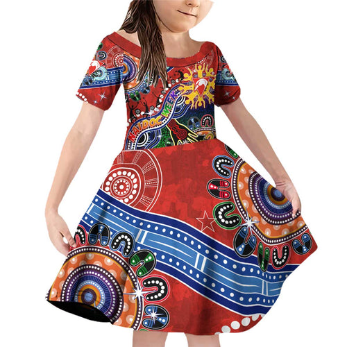Custom NAIDOC Week 2024 Sydney Swans Family Matching Off Shoulder Short Dress and Hawaiian Shirt Australia Aboriginal Dot Painting