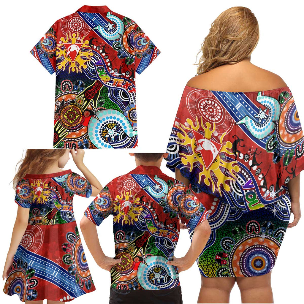 Custom NAIDOC Week 2024 Sydney Swans Family Matching Off Shoulder Short Dress and Hawaiian Shirt Australia Aboriginal Dot Painting