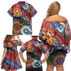 Custom NAIDOC Week 2024 Sydney Swans Family Matching Off Shoulder Short Dress and Hawaiian Shirt Australia Aboriginal Dot Painting