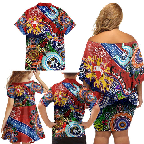 Custom NAIDOC Week 2024 Sydney Swans Family Matching Off Shoulder Short Dress and Hawaiian Shirt Australia Aboriginal Dot Painting