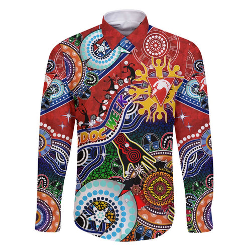 Custom NAIDOC Week 2024 Sydney Swans Family Matching Off Shoulder Short Dress and Hawaiian Shirt Australia Aboriginal Dot Painting