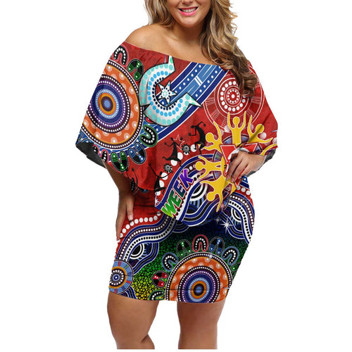 Custom NAIDOC Week 2024 Sydney Swans Family Matching Off Shoulder Short Dress and Hawaiian Shirt Australia Aboriginal Dot Painting