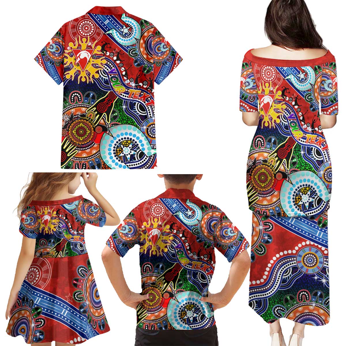 Custom NAIDOC Week 2024 Sydney Swans Family Matching Puletasi and Hawaiian Shirt Australia Aboriginal Dot Painting