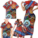 Custom NAIDOC Week 2024 Sydney Swans Family Matching Short Sleeve Bodycon Dress and Hawaiian Shirt Australia Aboriginal Dot Painting