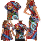 Custom NAIDOC Week 2024 Sydney Swans Family Matching Short Sleeve Bodycon Dress and Hawaiian Shirt Australia Aboriginal Dot Painting