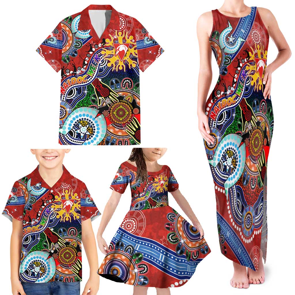 Custom NAIDOC Week 2024 Sydney Swans Family Matching Tank Maxi Dress and Hawaiian Shirt Australia Aboriginal Dot Painting