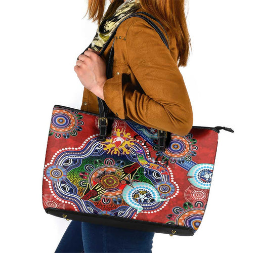 Custom NAIDOC Week 2024 Sydney Swans Leather Tote Bag Australia Aboriginal Dot Painting