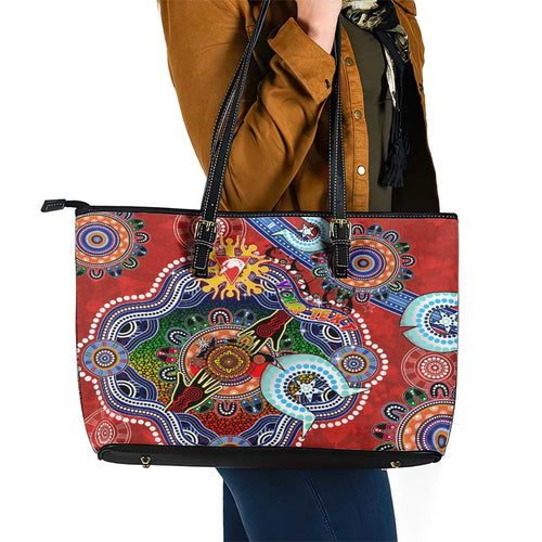 Custom NAIDOC Week 2024 Sydney Swans Leather Tote Bag Australia Aboriginal Dot Painting