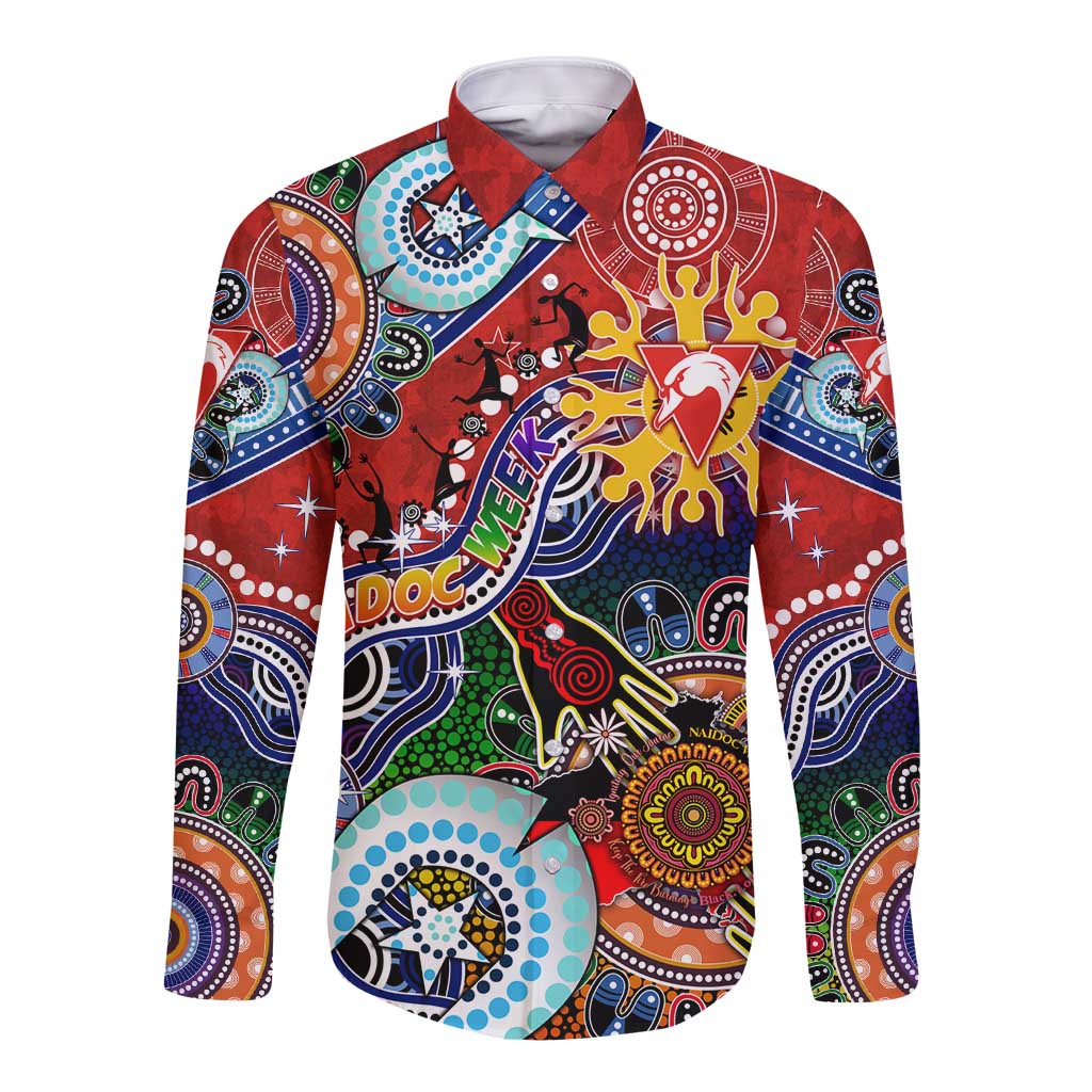 Custom NAIDOC Week 2024 Sydney Swans Long Sleeve Button Shirt Australia Aboriginal Dot Painting