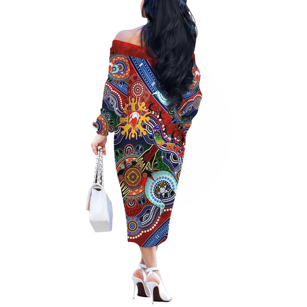 Custom NAIDOC Week 2024 Sydney Swans Off The Shoulder Long Sleeve Dress Australia Aboriginal Dot Painting