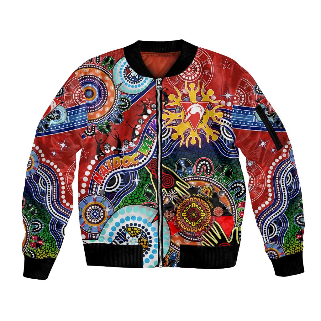 Custom NAIDOC Week 2024 Sydney Swans Sleeve Zip Bomber Jacket Australia Aboriginal Dot Painting