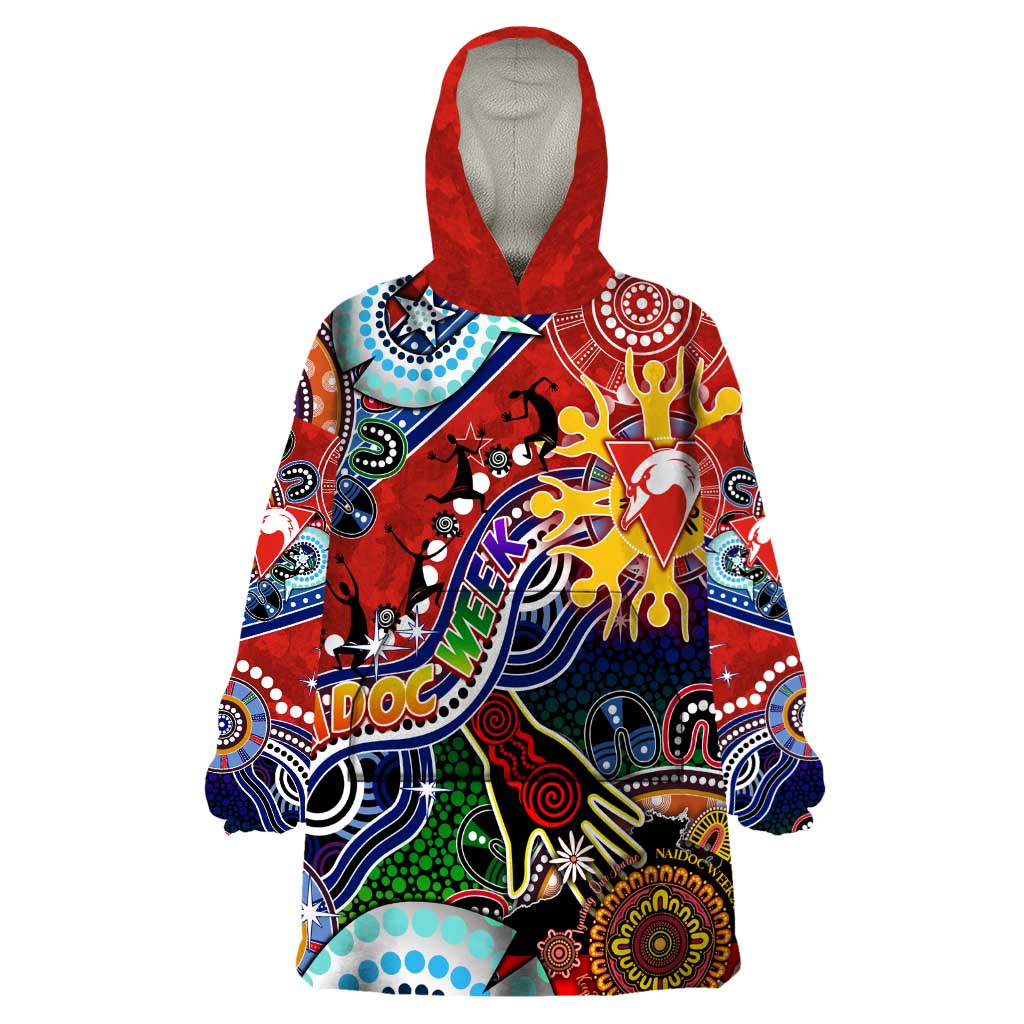 Custom NAIDOC Week 2024 Sydney Swans Wearable Blanket Hoodie Australia Aboriginal Dot Painting