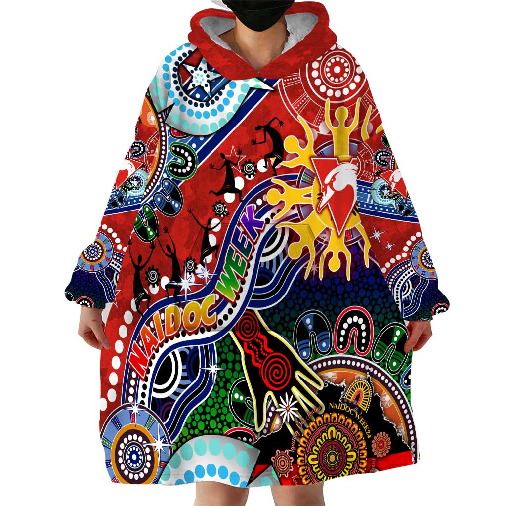 Custom NAIDOC Week 2024 Sydney Swans Wearable Blanket Hoodie Australia Aboriginal Dot Painting