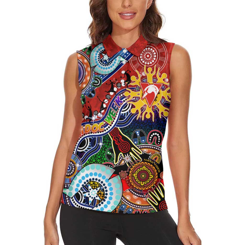 Custom NAIDOC Week 2024 Sydney Swans Women Sleeveless Polo Shirt Australia Aboriginal Dot Painting