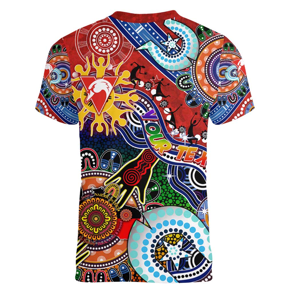 Custom NAIDOC Week 2024 Sydney Swans Women V-Neck T-Shirt Australia Aboriginal Dot Painting