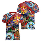 Custom NAIDOC Week 2024 Sydney Swans Women V-Neck T-Shirt Australia Aboriginal Dot Painting