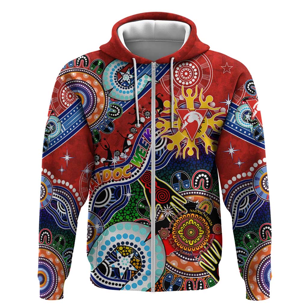 Custom NAIDOC Week 2024 Sydney Swans Zip Hoodie Australia Aboriginal Dot Painting