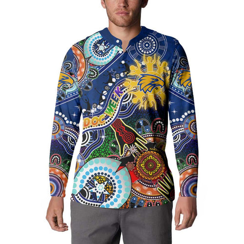 Custom NAIDOC Week 2024 West Coast Eagles Button Sweatshirt Australia Aboriginal Dot Painting