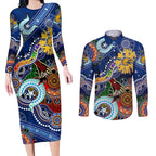 Custom NAIDOC Week 2024 West Coast Eagles Couples Matching Long Sleeve Bodycon Dress and Long Sleeve Button Shirt Australia Aboriginal Dot Painting
