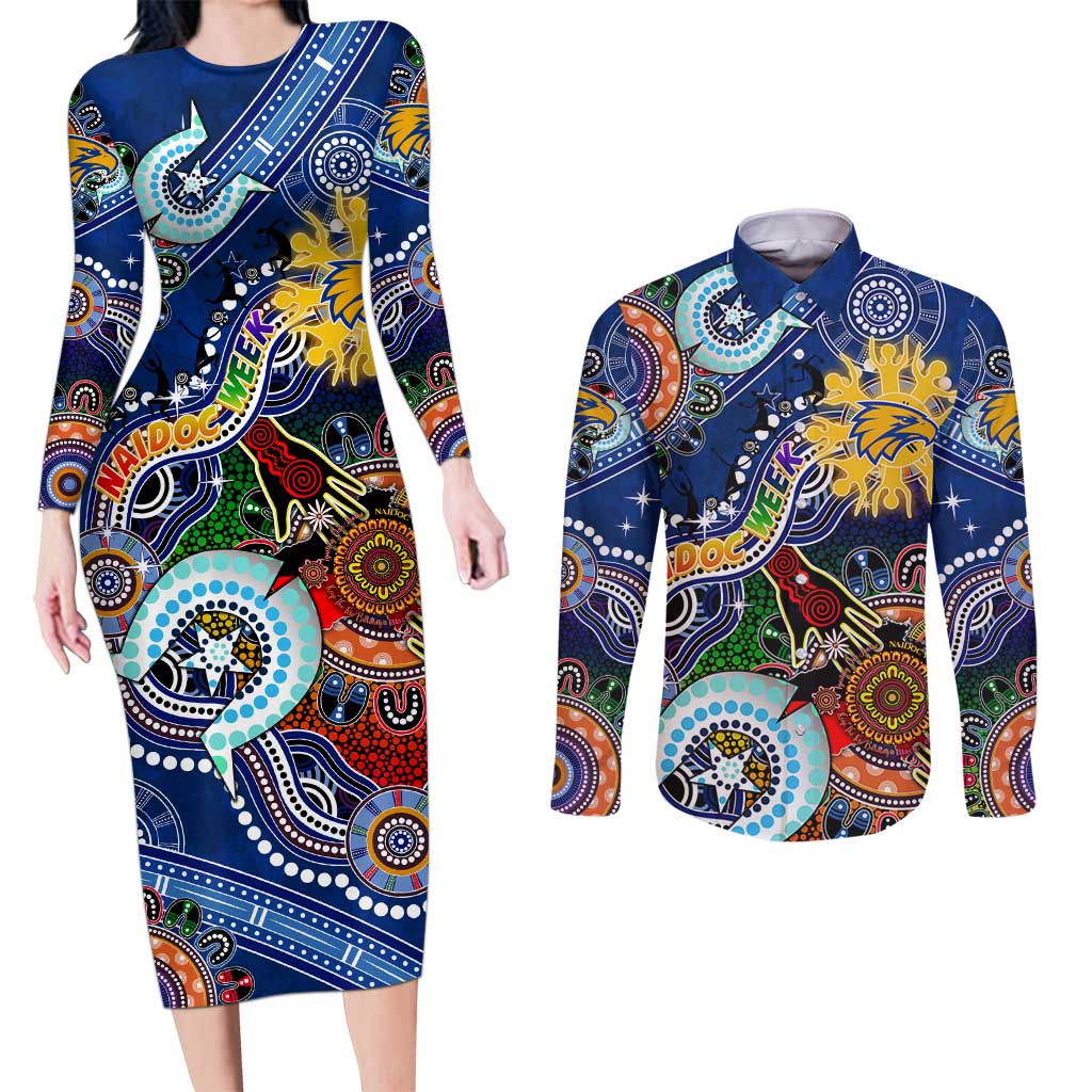 Custom NAIDOC Week 2024 West Coast Eagles Couples Matching Long Sleeve Bodycon Dress and Long Sleeve Button Shirt Australia Aboriginal Dot Painting