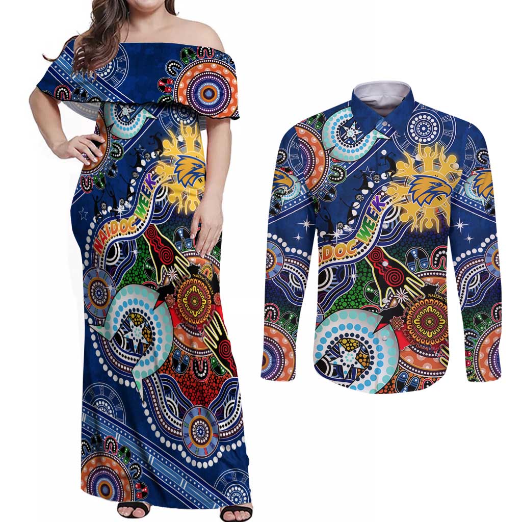 Custom NAIDOC Week 2024 West Coast Eagles Couples Matching Off Shoulder Maxi Dress and Long Sleeve Button Shirt Australia Aboriginal Dot Painting