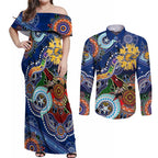 Custom NAIDOC Week 2024 West Coast Eagles Couples Matching Off Shoulder Maxi Dress and Long Sleeve Button Shirt Australia Aboriginal Dot Painting