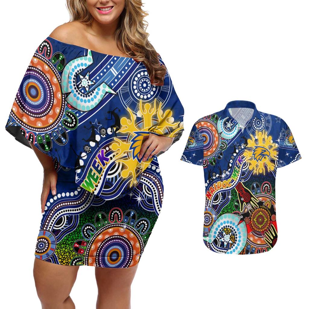 Custom NAIDOC Week 2024 West Coast Eagles Couples Matching Off Shoulder Short Dress and Hawaiian Shirt Australia Aboriginal Dot Painting