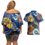 Custom NAIDOC Week 2024 West Coast Eagles Couples Matching Off Shoulder Short Dress and Hawaiian Shirt Australia Aboriginal Dot Painting