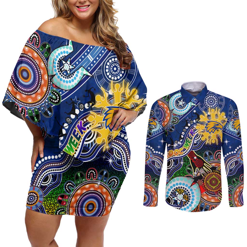 Custom NAIDOC Week 2024 West Coast Eagles Couples Matching Off Shoulder Short Dress and Long Sleeve Button Shirt Australia Aboriginal Dot Painting
