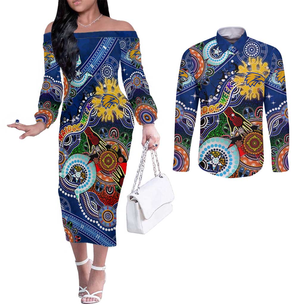 Custom NAIDOC Week 2024 West Coast Eagles Couples Matching Off The Shoulder Long Sleeve Dress and Long Sleeve Button Shirt Australia Aboriginal Dot Painting