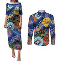 Custom NAIDOC Week 2024 West Coast Eagles Couples Matching Puletasi and Long Sleeve Button Shirt Australia Aboriginal Dot Painting