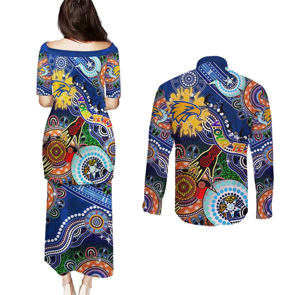 Custom NAIDOC Week 2024 West Coast Eagles Couples Matching Puletasi and Long Sleeve Button Shirt Australia Aboriginal Dot Painting