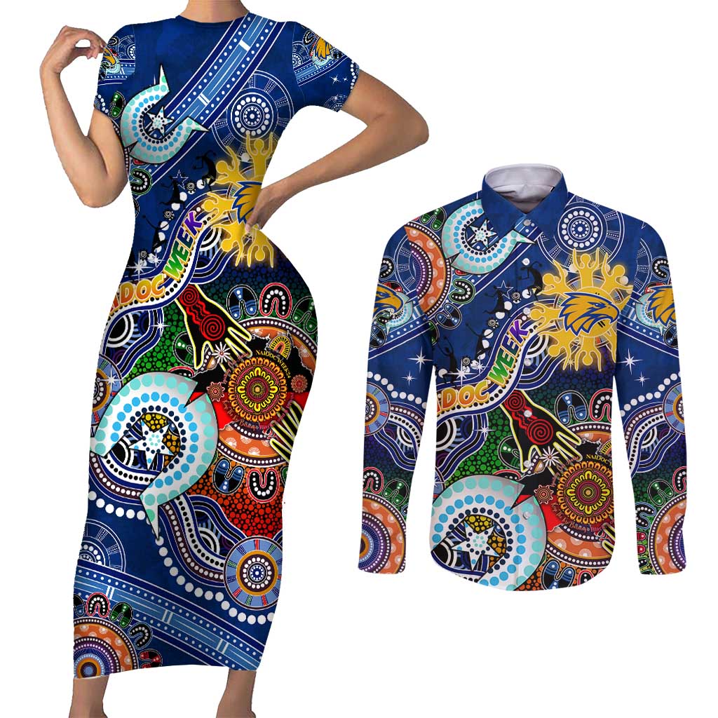 Custom NAIDOC Week 2024 West Coast Eagles Couples Matching Short Sleeve Bodycon Dress and Long Sleeve Button Shirt Australia Aboriginal Dot Painting