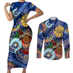 Custom NAIDOC Week 2024 West Coast Eagles Couples Matching Short Sleeve Bodycon Dress and Long Sleeve Button Shirt Australia Aboriginal Dot Painting