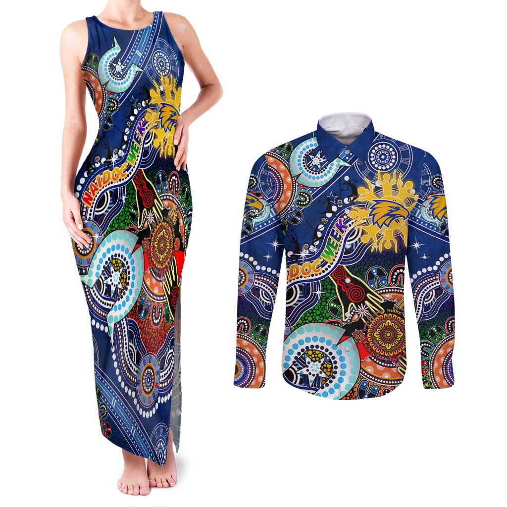 Custom NAIDOC Week 2024 West Coast Eagles Couples Matching Tank Maxi Dress and Long Sleeve Button Shirt Australia Aboriginal Dot Painting