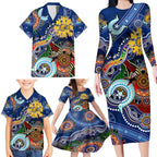 Custom NAIDOC Week 2024 West Coast Eagles Family Matching Long Sleeve Bodycon Dress and Hawaiian Shirt Australia Aboriginal Dot Painting